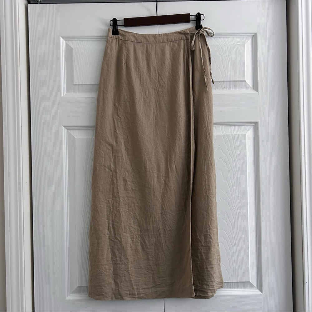 Vintage 90s Laura Ashley Linen Granola Earthcore Clean Girl Maxi Wrap Skirt.